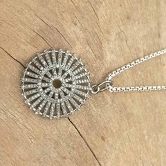 25ct 1Pc Pave Diamond Round Pendant- 925 Sterling Silver -31mmx24mm d5