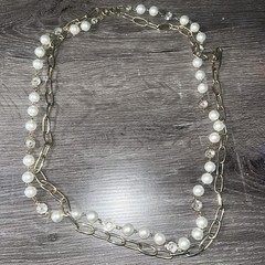 Vintage 36in Gold Tone Pre-Layered Double Strand Necklace Faux Pearls & Resin