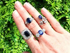 2.34Ct Madagascar Sapphire and 1.85Ct Diamond Platinum Trilogy Ring Circa 1945