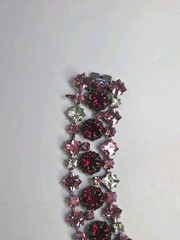 Vintage Attributed To Schreiner Pink Ruby Red Clear Crystal Triple Row Bracelet