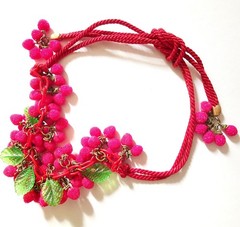 MIRIAM HASKELL HESS 20’S RED SILK CORD & LUCITE CHAIN CHOKER SUGAR BEAD CLUSTERS