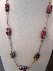 Rare Vtg Colorful Murano Millefiori Rectangular 5/8″ Bead Necklace Almost 23″L