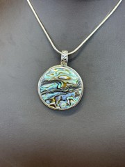 Sterling Silver Large Mother Of Pearl Pendant On 24” 925 Necklace