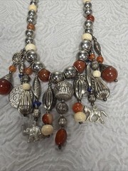 Vintage Boho Style Political Donkey & Elephant Gemstone 22” Necklace Made India