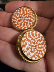 Mosaic Italian Clip Earrings Orange and White