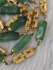 Vintage Asian Export Green Faux Jade Lucite Long Necklace Geometric Links 36.5″