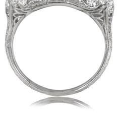 Antique Green Emerald & Lab Created Diamond Three-Stone Wedding 925 Silver Ring