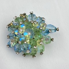 Vintage Vendome Brooch Pin Cluster Snowflake Green Austrian Bead Mid Century