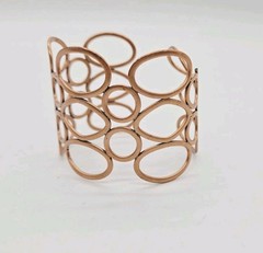 Copper Cuff Bracelet open wire Oval and Circular Design Wide 6.25 in