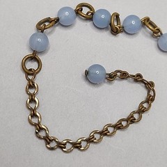 Vintage Glass Beaded Necklace Blue Gold Tone Choker 16″