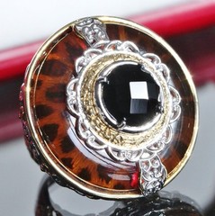 925 multi tone sterling silver ring 3.00ct plastic simulated amber sz 5.5 15.2g