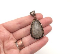 Vintage Mid Century Copper Rutilated Quartz Teardrop Pendant for Necklace