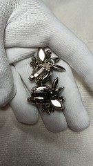 Vintage Delizza and Elster Juliana Green Cabochon Floral Clip on Earrings