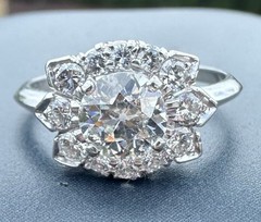ESTATE MASSIVE 1CT CENTER EUROPEAN CUT NATURAL DIAMOND ENGAGEMENT RING PLATINUM