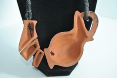 Unique Vintage Terracotta Clay Pottery Choker Necklace on Black 17 inch Cord