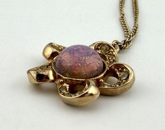 Vintage Anthony Pink Faux Opal Crystal Flower Necklace & Screw Back Earrings Set