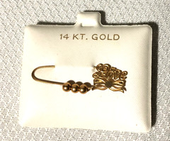 Vtg NEW Safety Pin Style Lapel Brooch/14K Gold “LOVE”/3 Sliding Beads/Jewelry