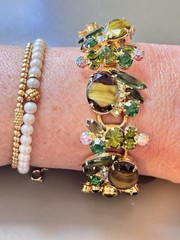 Vintage Verified JULIANA Green Art Glass Bracelet Brooch/Pendant Earring Set