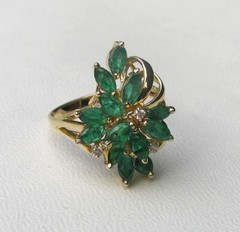 Vintage 14K Gold Emerald and Diamond Spray Ring Circa 1970