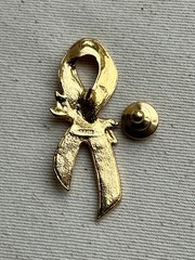 Avon Gold Tone Pink Enamel Breast Cancer Awareness Ribbon Lapel Pin Rose Vintage