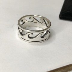 Mens 925 Sterling Silver Vintage Wave Band Ring Size 11.75, 10mm, 8.64grams