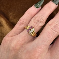 Vintage 1980s 18K Yellow Gold Ruby & Diamond Ring Size 5 – 3.98g