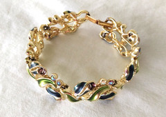 Rare Signed BSK Vintage Gorgeous Enameled AB Rhinestone flower 5 link Bracelet