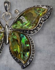 Vintage Faux Abalone Butterfly Pendent Silver Tone Large