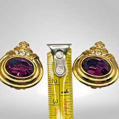 Nolan Miller Amethyst-Crystal Gold-Tone Clip On Earrings 1990s Dynasty Glamour