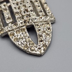 Vtg Apex Pot Metal Brooch Art Deco Bar Pin Rhinestones Large Silver Tone READ