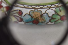 Asian Dainty White Enameled Bangle With Beautiful Flowers Good Quality