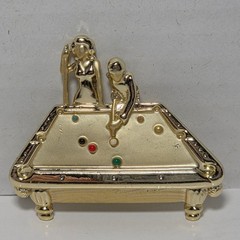 Vtg 80’s AJC Billiards Pool Table Brooch Gold Tone Novelty Pin Sexy Lady Player