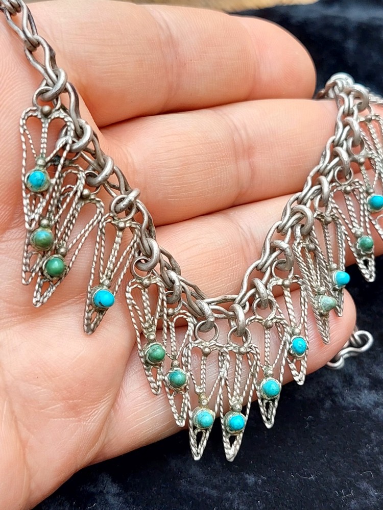 Antique Armenian Silver necklace with natural turquoise