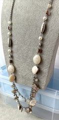 1990s y2k Pearl glass bead textured metal Modernist Necklace Layered long Unique