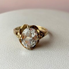HUBERTUS VON SKAL VINTAGE 10K GOLD COLORLESS WHITE SPINEL FLOWER BUTTERCUP RING