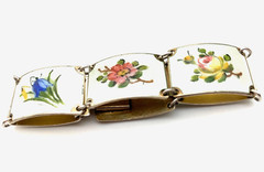 Finn Jensen Guilloche Enamel Sterling 925 Bracelet Rose, Bell Flower, Violet