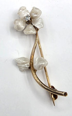 Vintage American Natural Freshwater Pearl and Diamond Brooch 14K