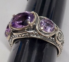 vintage Sterling Silver 3 purple Amethyst Ring OR PAZ signed PZ Israel size 8