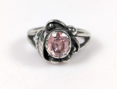 Vtg Sterling Silver 925 Art Nouveau Style Pink Solitaire Stone Ring Size 5.25