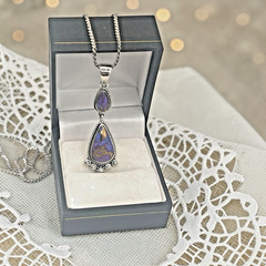 Vintage T Philippines Sterling Copper & Purple Gemstone Pendant Necklace, 16.5″