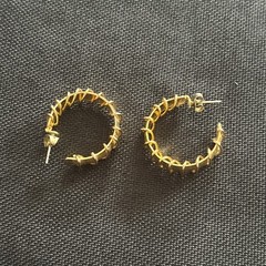 Vtg Gold Tone Hoop Earrings Wire Wrapped Pierced 1” Chunky Statement