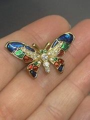 Vintage GoldTone Multicolor Enamel Pave Crystals Butterfly Post Stud Earrings