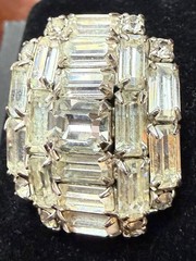 Vintage Weiss Single Clip On Earring Domed Baguette Emerald And Round Stones