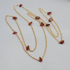 Vintage Necklace Gold tone Brown Station Extra Long 32 in