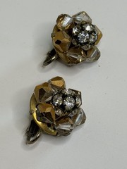 Beautiful Vintage Amber and White rhinestones Clip On Earrings