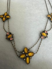 1928 Yellow Floral Rhinestone Station Necklace 16″ + 3″ Extender