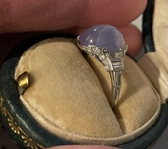 Late Edwardian Early Art Deco Purple Star Sapphire Ring 5.5 Platinum 26 Diamond