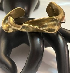 Vintage Modernist Brutalist Molten Sculpted Patina Bronze Thick Cuff Bracelet