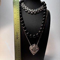 Necklace Lot Goth Large Filigree Heart Pendant Metal Choker Acrylic Beads