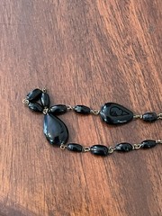 Vintage Jet Black Glass Necklace Long Strand Opera Flapper Goth 48″